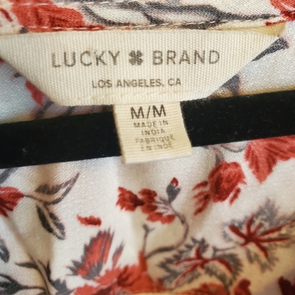 Lucky brand floral pepplin short sleeve high low blouse - Picture 8 of 13